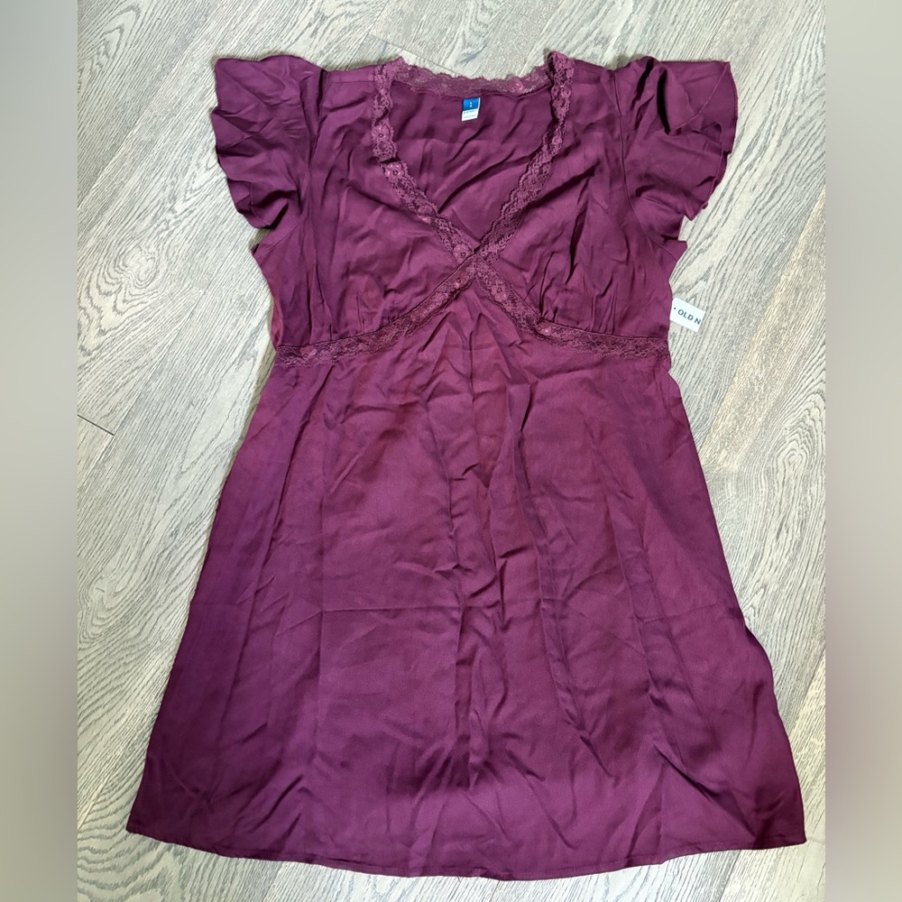 Old Navy Burgundy Lace-Trim Mini Dress